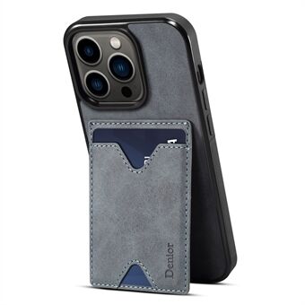 DENIOR för iPhone 14 Pro Max PU-läderbelagd TPU-fodral Kickstand Card Slot Telefonskydd