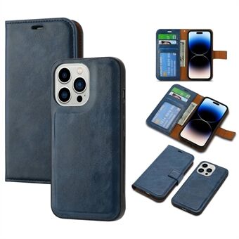 Crazy Horse Texture telefonfodral för iPhone 14 Pro Max, magnetiskt löstagbart 2-i-1 PU- Stand plånboksfodral
