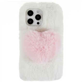 För iPhone 14 Pro Max Soft Fluffy Plysch TPU Skyddsfodral Love Heart Design Vintertelefon bakstycke