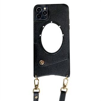 För iPhone 14 Pro Max Fish Tail Design Telefonfodral Korthållare PU-läderbelagd TPU-skal med spegeldesign och axelrem