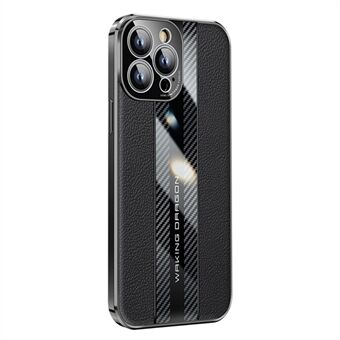 För iPhone 14 Pro Max Carbon Fiber Texture Elektropläterat telefonfodral Äkta läderbelagd TPU Drop Protection Cover