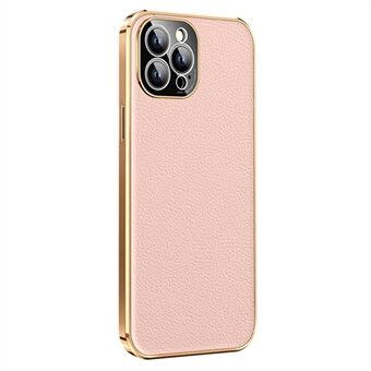 Anti-Drop Slim Case för iPhone 14 Pro Max Skyddsfodral Äkta läderbelagd galvanisering TPU telefonfodral