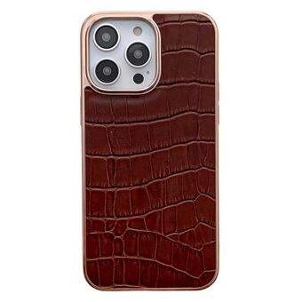 Mobilfodral för iPhone 14 Pro Max, krokodilstruktur i äkta läder+TPU Nano galvaniserad telefonbaksida