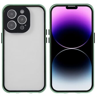Anti-fall telefonfodral för iPhone 14 Pro Max, säkerhetsspänne dubbla sidor härdat glas metallram Slitstarkt ultraklart mobiltelefonskal