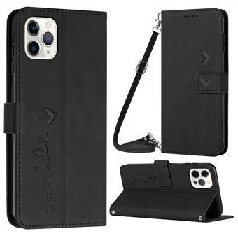 Stand för iPhone 14 Pro Max, hjärtform präglad plånbok Skin-touch-känsla Full täckning PU-läder telefonfodral med axelrem