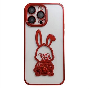 För iPhone 14 Pro Max Elektropleringstelefonfodral Dropsäkert Quicksand Söt Kanin Skyddande TPU-fodral med linsfilm av härdat glas