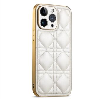 SUTENI för iPhone 14 Pro Max Rhombus Design Skin-touch PU-läderbelagd TPU+PC-telefonfodral Galvanisering Dropsäkert skal