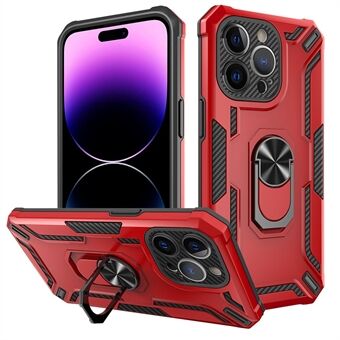 För iPhone 14 Pro Max PC + TPU Ring Kickstand Telefonfodral Anti-dropp telefonskal - Röd