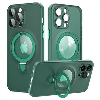 För iPhone 14 Pro Max Magnetisk Kickstand Telefonfodral Matt PC+TPU Mobiltelefonskal med glaslinsskydd
