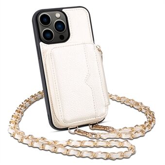 För iPhone 14 Pro Max Kickstand Korthållare Telefonskydd Plånbok PU Läder+TPU Telefonfodral med rem