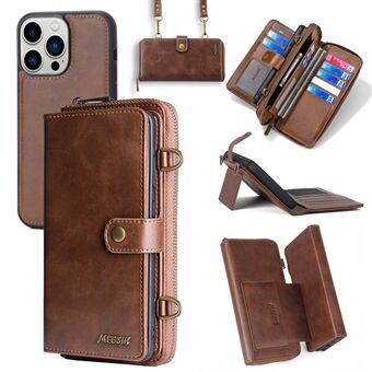 MEGSHI 020-serien för iPhone 14 Pro Max Löstagbar 2-i-1 plånbok PU-läder+PC+TPU-telefonfodral med Stand