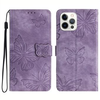 Stötsäkert fodral för iPhone 14 Pro Max PU- Stand Plånbok Butterfly-präglat telefonfodral med hudkontakt