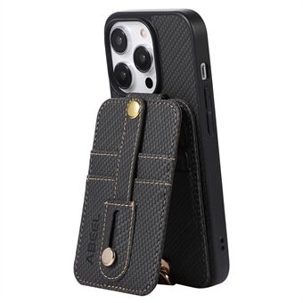 ABEEL Style 02 för iPhone 14 Pro Max Kickstand-fodral med RFID-blockerande korthållare Kolfiberstruktur PU-läder+TPU-telefonfodral