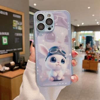 För iPhone 14 Pro Max härdat glas+TPU kaninpilotmönsterutskrift telefonfodral med linsfilm