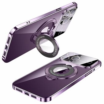 Kickstand PC-telefonfodral för iPhone 14 Pro Max Galvaniserat glas Len Guard telefonskal kompatibelt med MagSafe