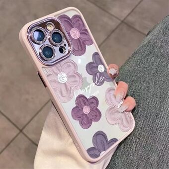 TPU-skal för iPhone 14 Pro Max Glitter Kameraring Ring Blommor Telefonfodral med linsfilm