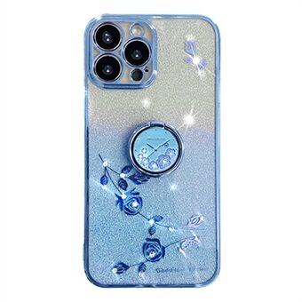 För iPhone 14 Pro Max Glitter Flower Pattern Mobilfodral med Ring Kickstand TPU Anti-kollisionsskydd