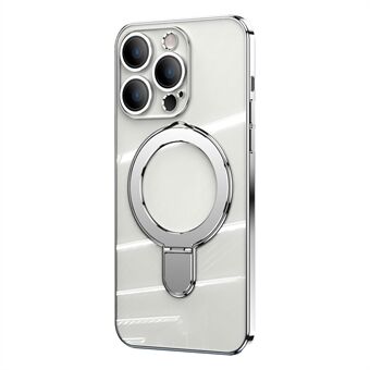 För iPhone 14 Pro Max genomskinligt telefonfodral TPU+akryl Kickstand magnetiskt skal med kameralinsfilm