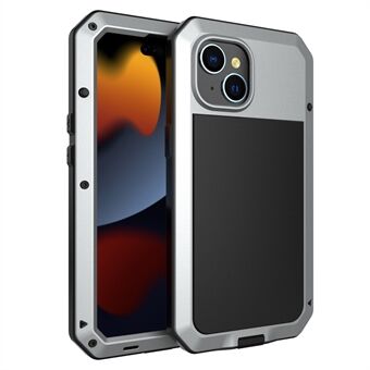 Telefonskal med härdat glasfilm för iPhone 15, silikon+PC+metallskal som skyddar mot stötar
