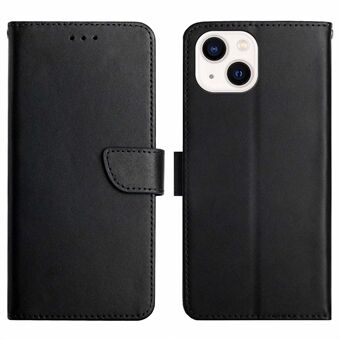 HT02 plånboksfodral med ställ för iPhone 15 Äkta ko läder Nappa-textur Stötsäkert telefonskal