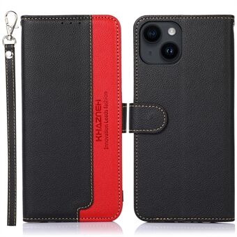 KHAZNEH för iPhone 15 RFID-blockerande läderfodral med stånd och plånboksfunktion för telefon