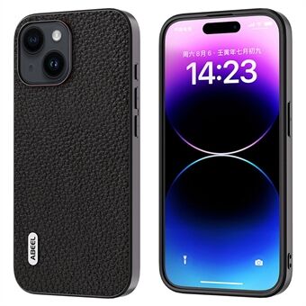 ABEEL Slim Phone Case för iPhone 15 i kohud läder + PC + TPU Litchi Textur Skyddande fodral