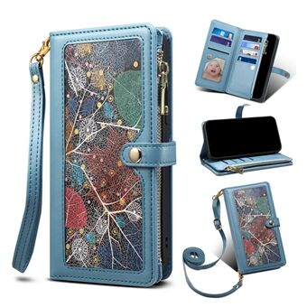 ESEBLE Galaxy-serien RFID-skyddande plånbok i läderöverdrag för iPhone 15, blixtlås-ficka, ställbart telefonfodral.