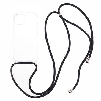 Anti-drop-överdrag för iPhone 15, fyrhörnsskyddande genomskinligt TPU-telefonskal med halsband.