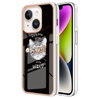 YB IMD-serie-19 Style D för iPhone 15 Elektropläterat 2.0mm TPU IMD Telefonfodral Snyggt mönstrat bakomslag