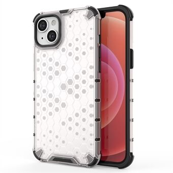 För iPhone 15 TPU+PC skyddande mobilfodral med hexagonal textur, stötskyddande omslag.