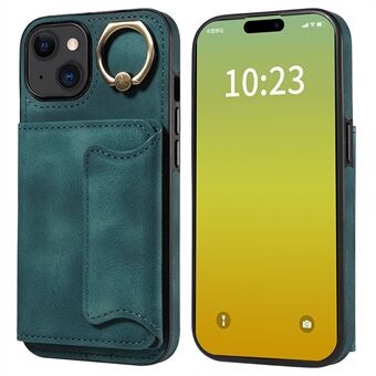 001 Ring Kickstand Korthållarfack För iPhone 15, PU-läderbeklädd TPU-telefonfodral