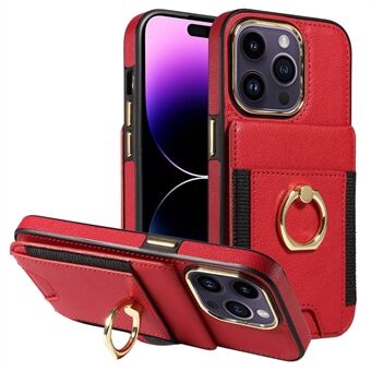För iPhone 15 PU-läder+TPU-telefonskal Korthållare RFID-blockerande Stödskal