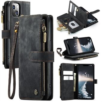 CASEME C30-serien för iPhone 15 Plånboksfodral PU-läder Med flera kortplatser Dragkedjeficka Ställskydd