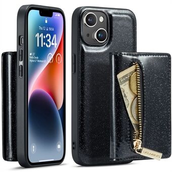 DG.MING M3-serien för iPhone 15 Avtagbart magnetiskt plånboksfodral med glittrig läderbeläggning i PC+TPU ställbart telefonfodral