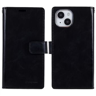 MERCURY GOOSPERY Mansoor Series för iPhone 15 PU-läder plånboksfodral med fullt skydd för telefonen.