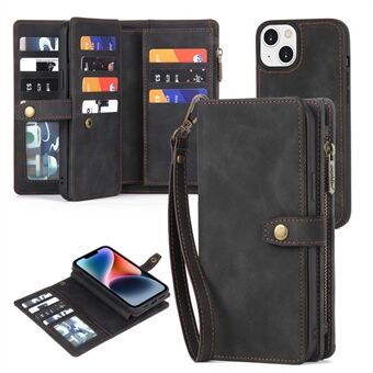 MEGSHI H1-serien för iPhone 15, avtagbart 2-i-1-plånboksfodral i PU-läder+PC+TPU, telefonfodral med handledsband.