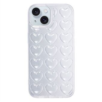 För iPhone 15 stöttåligt mobiltelefon skyddande skal 3D Kärlekshjärta mjukt TPU-baklock
