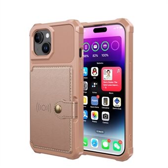 För iPhone 15 PU läder+TPU telefonfodral korthållare plånbok baksida Stöd för magnetisk bilshållare