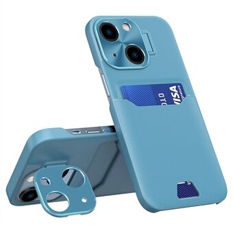 För iPhone 15 Korthållare PU-läder+PC Telefonfodral Metall Objektivram Stångfodral
