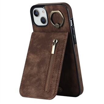 För iPhone 15 RFID-blockerande plånbok, repfritt telefonfodral i retrostil i PU-läder+TPU med ställbart stativ.