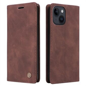 006-serien för iPhone 15 fodral i PU-läder plånboksstil och ställfunktion, skyddar mot stötar och tapp.