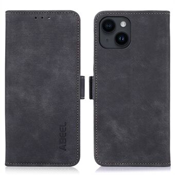 ABEEL För iPhone 15 Plus Retro PU-läder Plånbok Hölje Mobiltelefonstativ-fodral