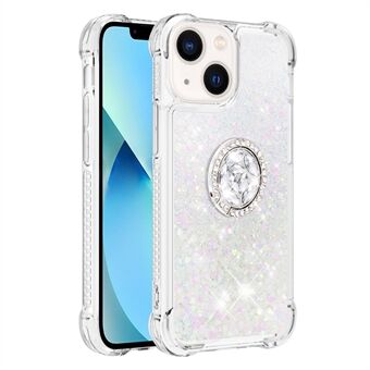 YB Quicksand Series-7 för iPhone 15 Plus Ring Kickstand Telefonfodral Flytande Glitter TPU-skydd