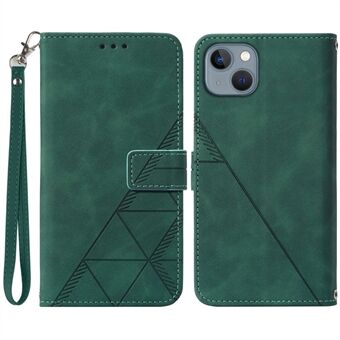 YB Prägling Serie-1 för iPhone 15 Plus Läder Plånbok Stöd Telefonfodral Präglat skal med Handrem
