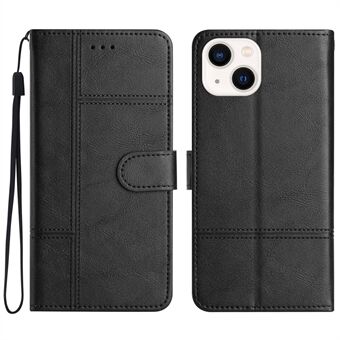 Plånboksfodral för iPhone 15 Plus, Läderskal med präglad ko-imitation och ställfunktion för mobiltelefonen