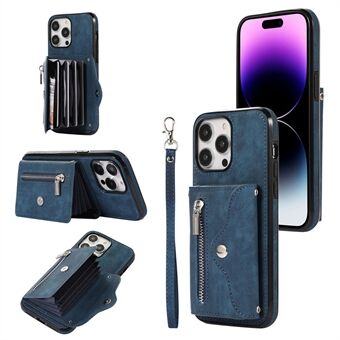 För iPhone 15 Plus PU läder+TPU stödfodral RFID-blockerande plånbokshandväska med dragkedjeficka telefonfodral.