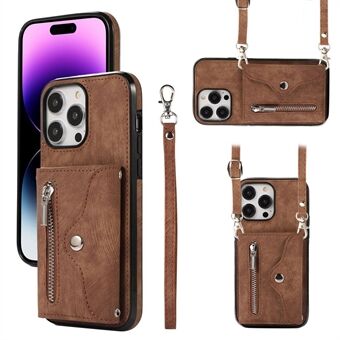 För iPhone 15 Plus PU-läder+TPU RFID-blockerande fodral Kickstand-plånbok med dragkedja telefonfodral
