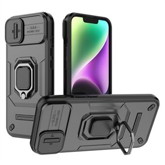 Till iPhone 15 Plus Telefonfodral Fallskydd PC+TPU Kickstand-omslag med Skjutkamera-Locket
