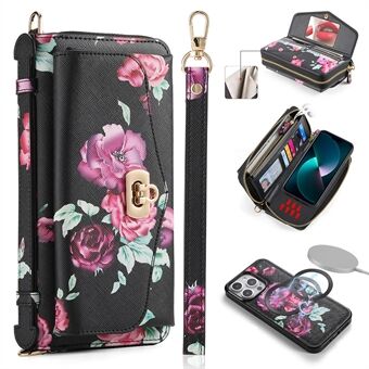POLA stil 001 för iPhone 15 Plus Avtagbart telefonskal RFID-blockerande läderplånbok Blommönsteromslag