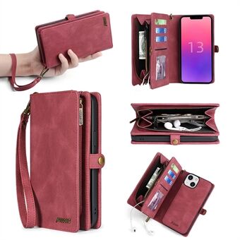 MEGSHI 017-serien för iPhone 15 Plus dragkedja-plånbok i PU-läder med magnetiskt avtagbart mobilskydd
